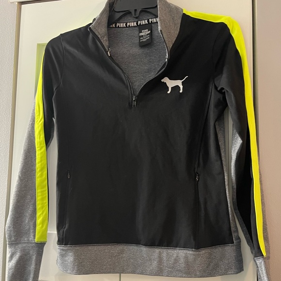 PINK Victoria's Secret Tops - Victoria's Secret PINK Black and Gray Pullover with Neon Accents
